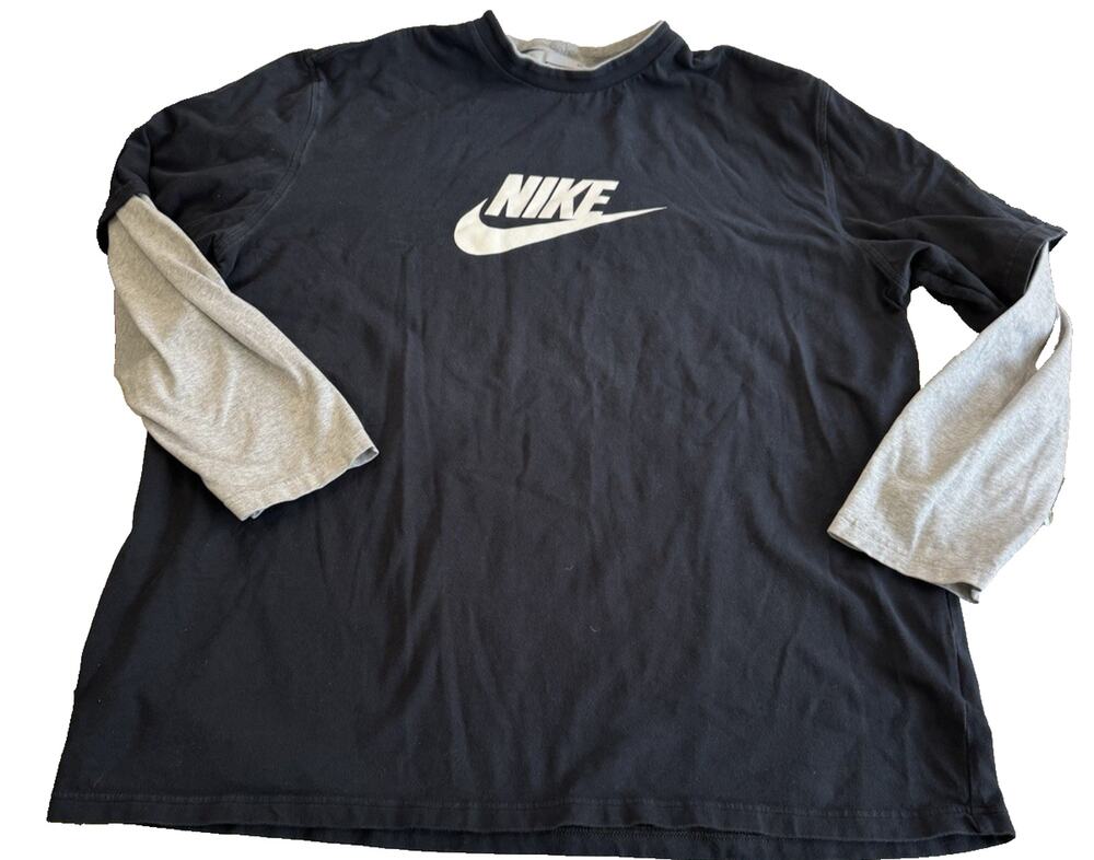 Vintage 90s Nike SB Skate T-Shirt XXL Double Sleeve Swoosh Team Tag Black
